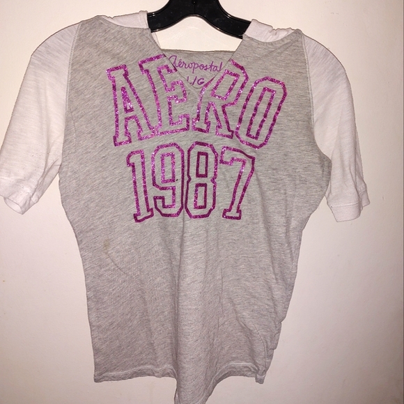 Girls size large Aeropostale pullover short sleeve hooded shirt pre-owned - Picture 1 of 4